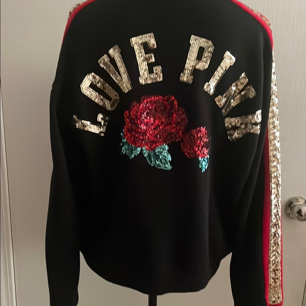 Love Pink Sequin Black Sweatshirt Sz Medium EUC